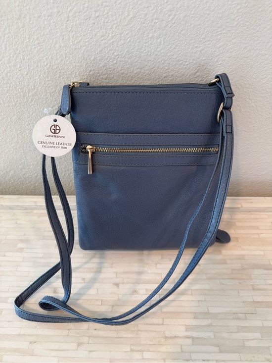 Giani Bernini Handbags - Giani Bernini Navy Leather Crossbody Bag with Gold Hardware